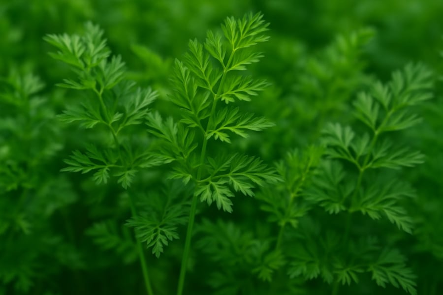 Những chiếc lá cà rốt non xanh mướt sẵn sàng trở thành nguyên liệu làm nên những món ăn ngon.