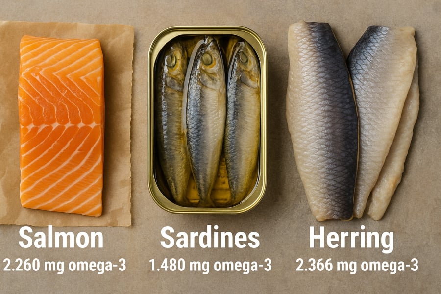 So sánh hàm lượng omega‑3 trong các loại cá phổ biến – bất ngờ với vị trí của cá bình dân.